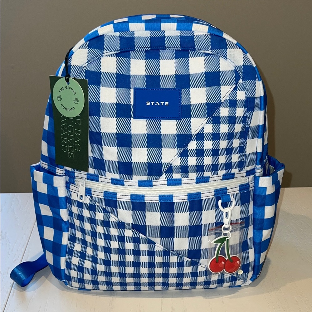 State Bags Kane Kids Intarsia Gingham Cherry Backpack